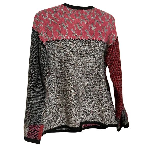 Laura Ashley Cardigan M Patchwork Exposed Stitch Marled Fleece VTG 90s Y2K EUC - Picture 3 of 9